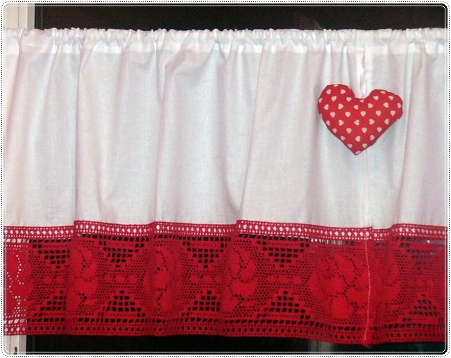 2 Curtains Shabby Chic Bistro Style Folk Christmas Kitchen White Red Cotton Lace Red Rose Lace On Luulla
